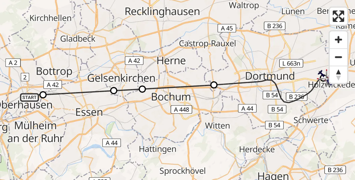 Flugroute Polizeihubschrauber Oberhausen - Dortmund Flughafen, 07 April 2026, 09:26