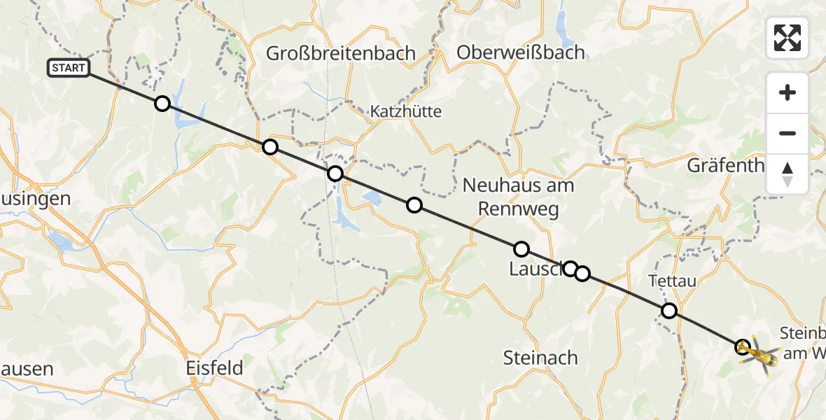 Flugroute Rettungshubschrauber Schleusingen - Steinbach a.Wald, 07 April 2026, 09:29
