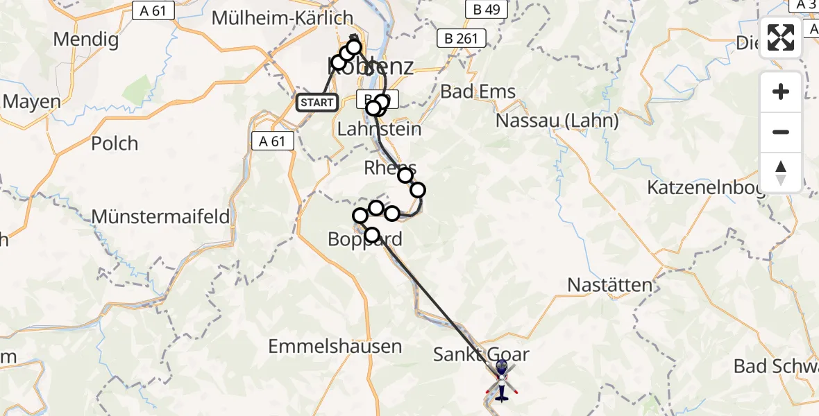 Flugroute Polizeihubschrauber Koblenz - Sankt Goarshausen, 07 April 2026, 09:30