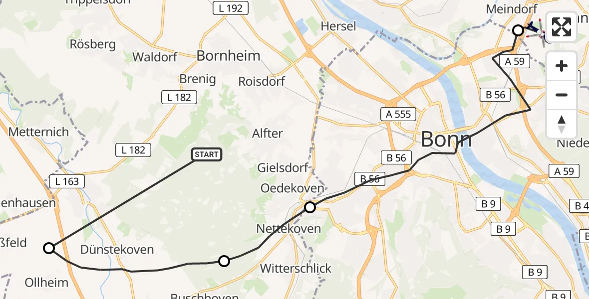 Flugroute Polizeihubschrauber Bornheim - Sankt Augustin, 07 April 2026, 09:34