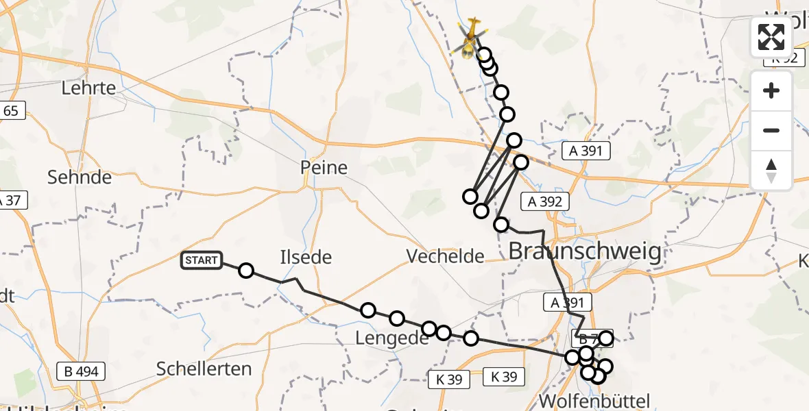 Flugroute Rettungshubschrauber Hohenhameln - Hillerse, 07 April 2026, 09:39