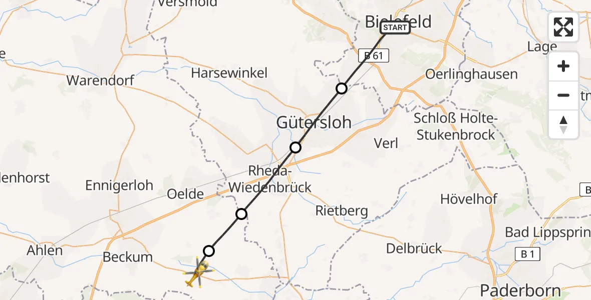 Flugroute Rettungshubschrauber Bielefeld - Wadersloh, 07 April 2026, 09:47