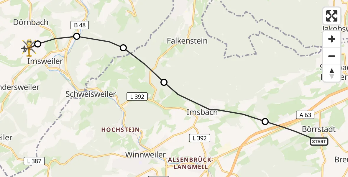 Flugroute Rettungshubschrauber Börrstadt - Imsweiler UL, 07 April 2026, 09:48