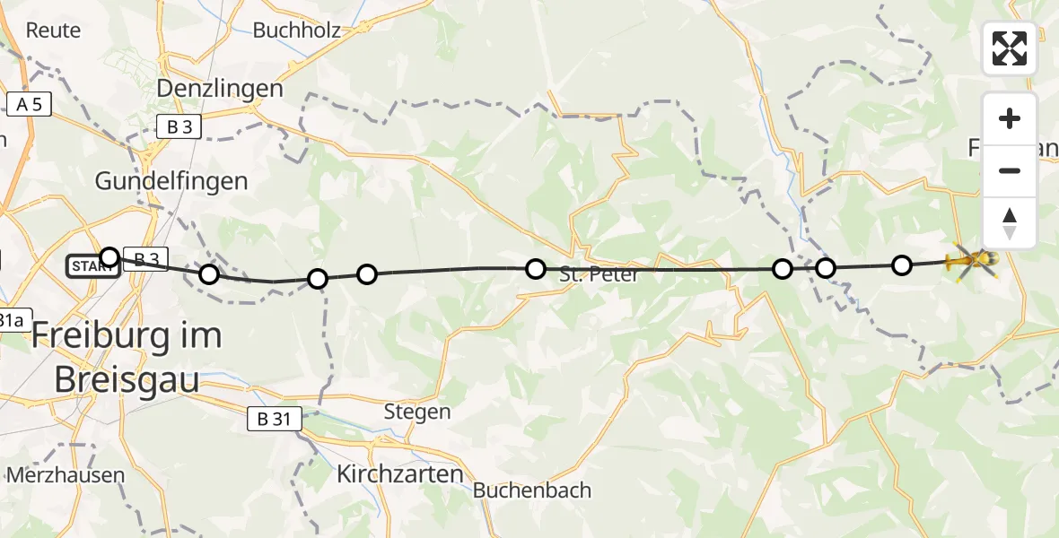 Flugroute Rettungshubschrauber Freiburg im Breisgau Flugplatz - Furtwangen im Schwarzwald, 07 April 2026, 09:54