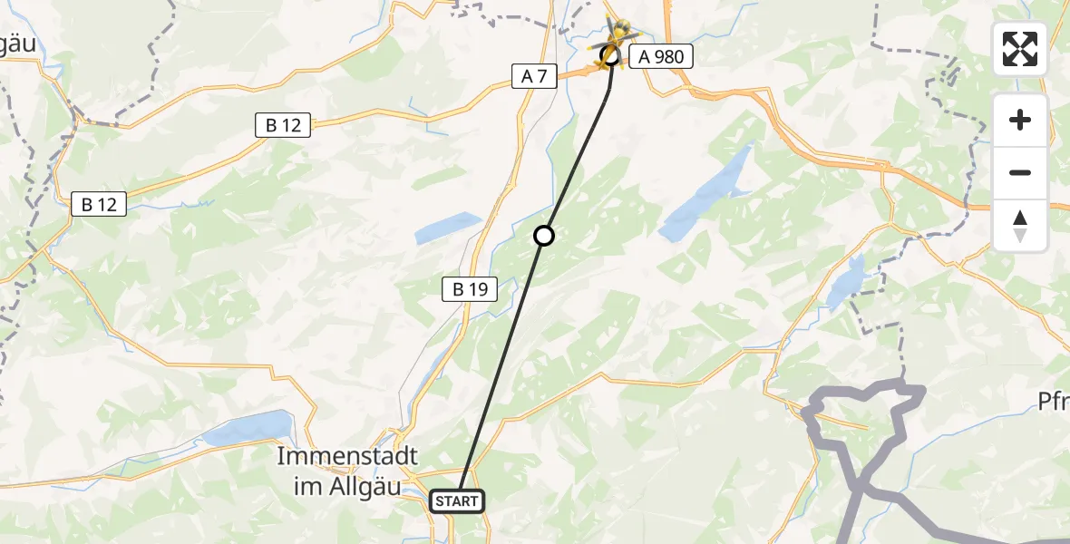 Flugroute Rettungshubschrauber Agathazell Flugplatz - Kempten-Durach Flugplatz, 07 April 2026, 10:01