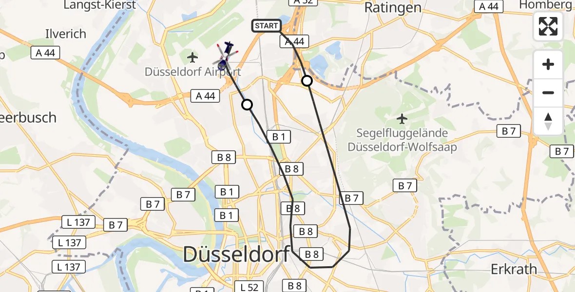 Flugroute Polizeihubschrauber Düsseldorf Flughafen - Düsseldorf Flughafen, 07 April 2026, 10:11