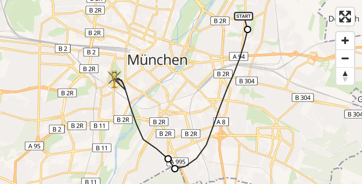 Flugroute Rettungshubschrauber München Bogenhausen Hospital - München, 07 April 2026, 10:18