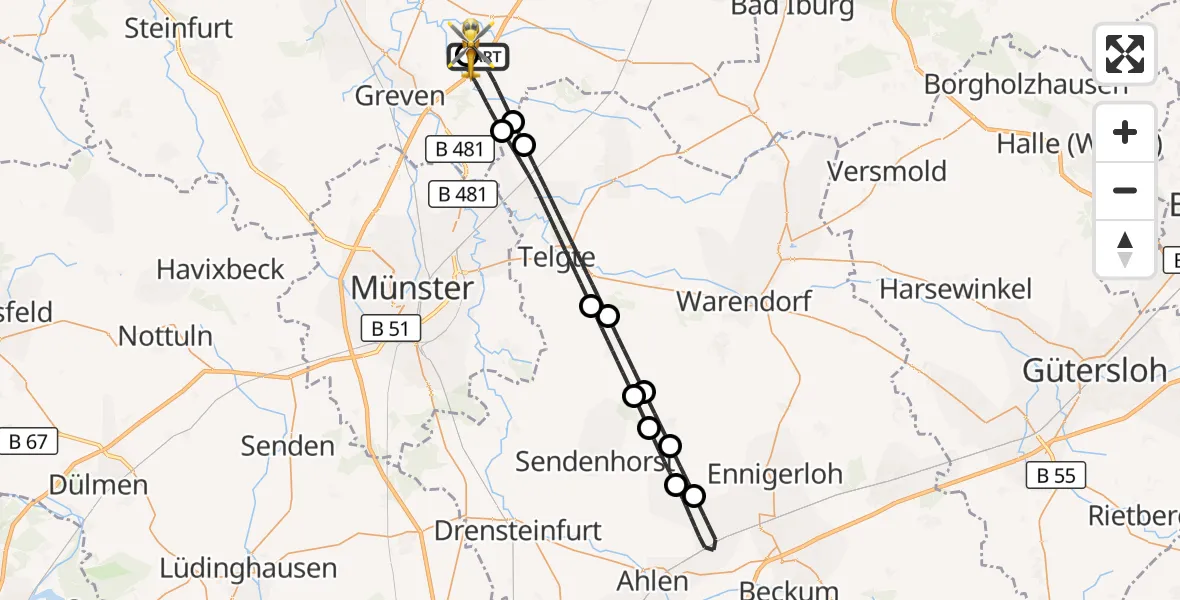 Flugroute Ambulanzhubschrauber Greven - Christoph  Westfalen-ADAC, 07 April 2026, 10:23