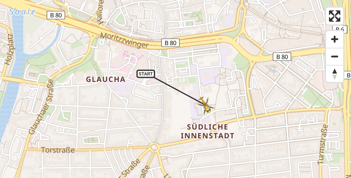 Flugroute Ambulanzhubschrauber Sankt Elisabeth and Sankt Barbara Hospital Halle (Saale) - Sankt Elisabeth and Sankt Barbara Hospital Halle (Saale) Hubschrauberlandeplatz, 07 April 2026, 10:24