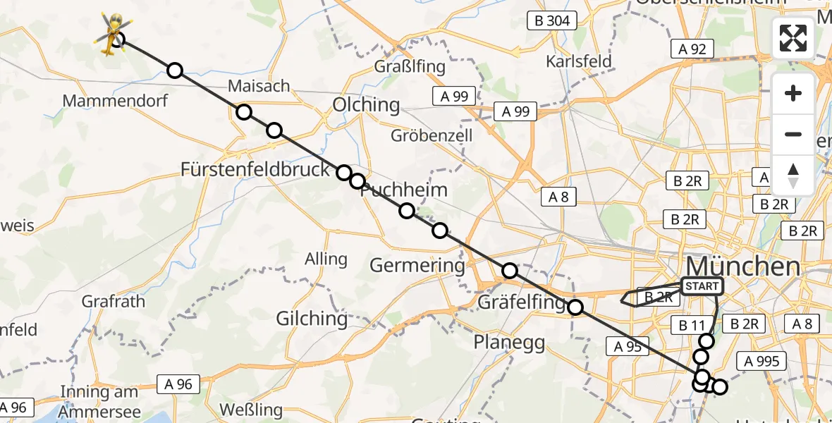 Flugroute Rettungshubschrauber München - Oberschweinbach, 07 April 2026, 10:25