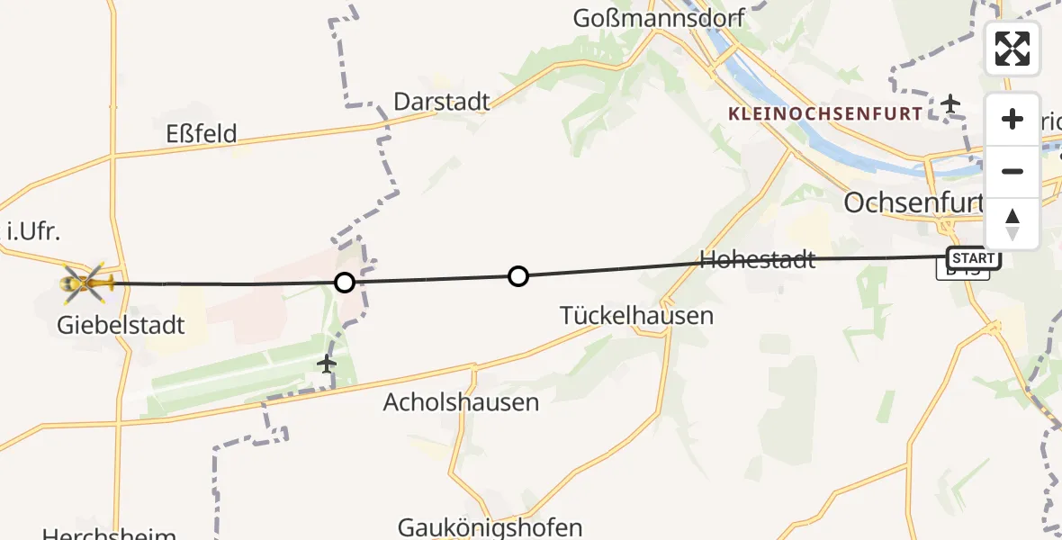 Flugroute Rettungshubschrauber Ochsenfurt - Giebelstadt, 07 April 2026, 10:26