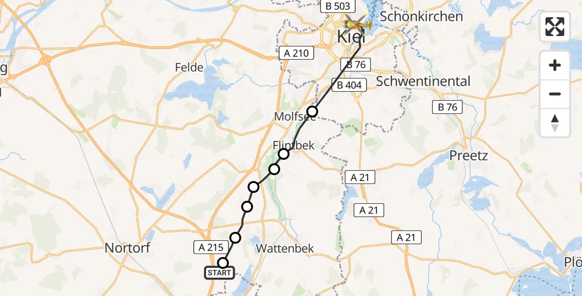 Routekaart van de vlucht: Rettungshubschrauber nach Kiel, Arnold-Heller-Straße