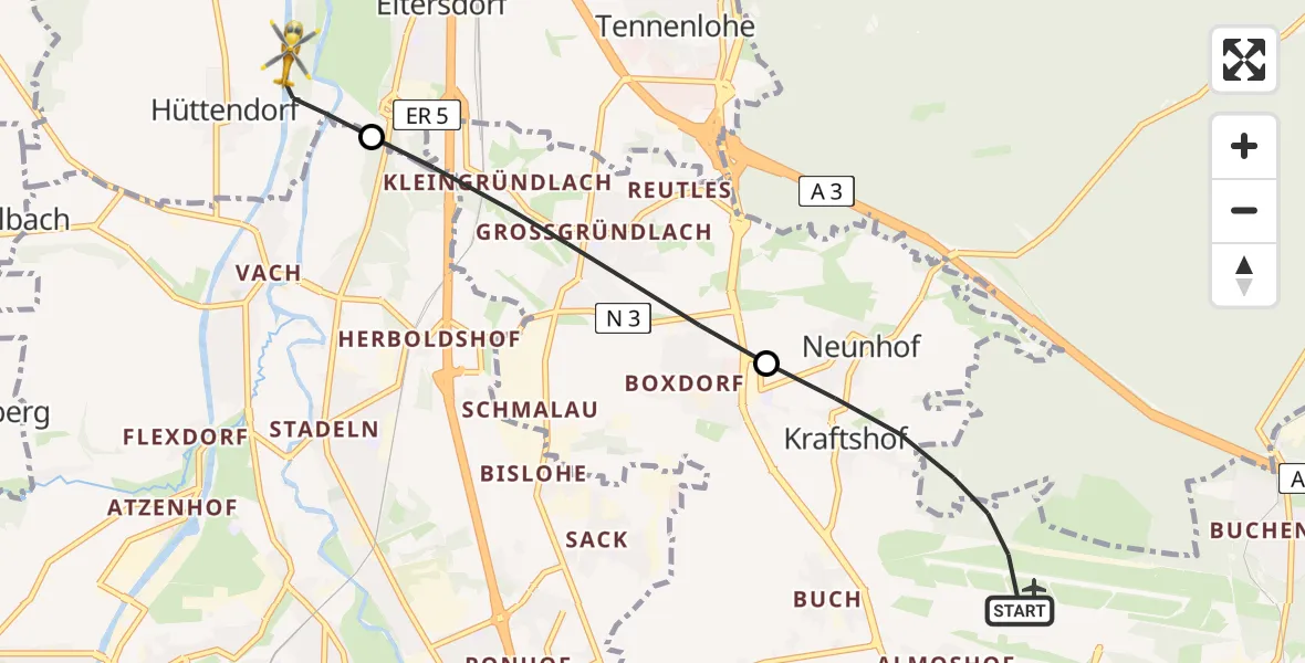 Flugroute Rettungshubschrauber Flughafen Nuremberg - Erlangen, 07 April 2026, 10:27