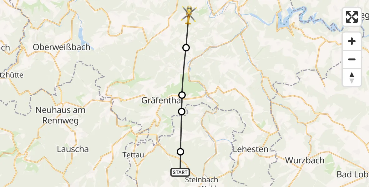 Flugroute Rettungshubschrauber Steinbach a.Wald - Saalfeld/Saale, 07 April 2026, 10:29