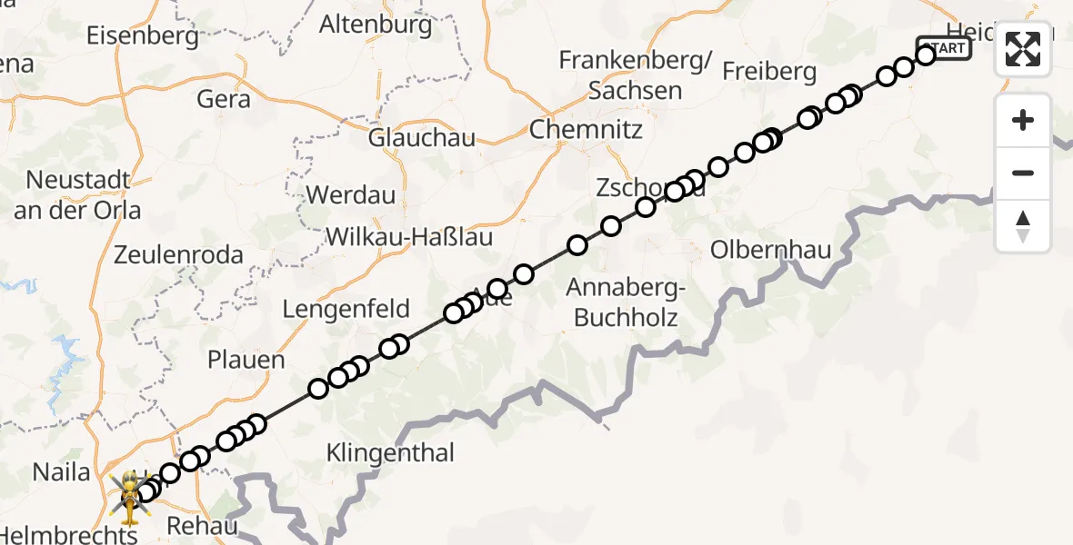 Flugroute Rettungshubschrauber Kreischa - Hof-Plauen Flughafen, 07 April 2026, 10:32