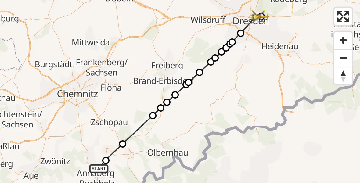 Flugroute Rettungshubschrauber Thermalbad Wiesenbad - Dresden Elbwiesen Hubschrauberlandeplatz, 07 April 2026, 10:34
