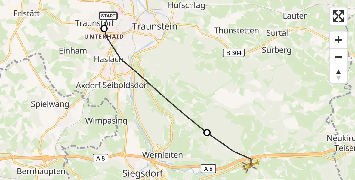 Flugroute Rettungshubschrauber Traunstein Hospital - Siegsdorf, 07 April 2026, 10:40