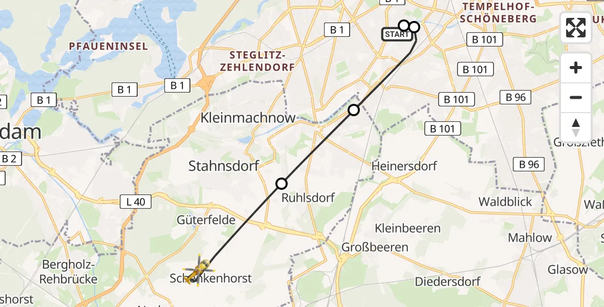 Flugroute Rettungshubschrauber Charité Clinic Benjamin Franklin Campus - Stahnsdorf, 07 April 2026, 10:45