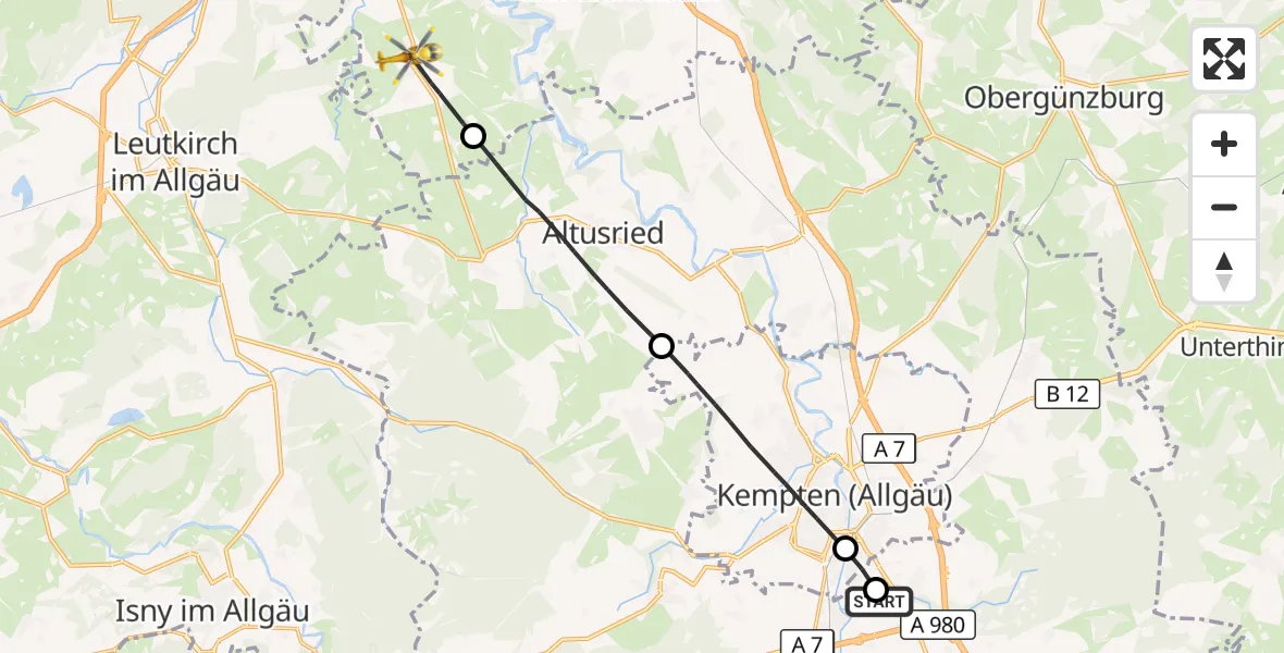 Flugroute Rettungshubschrauber Kempten-Durach Flugplatz - Legau, 07 April 2026, 10:46