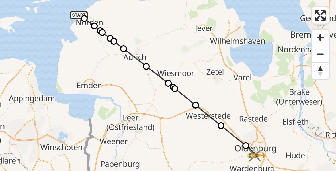 Flugroute Rettungshubschrauber Noordzee - Oldenburg (Oldb), 07 April 2026, 10:47