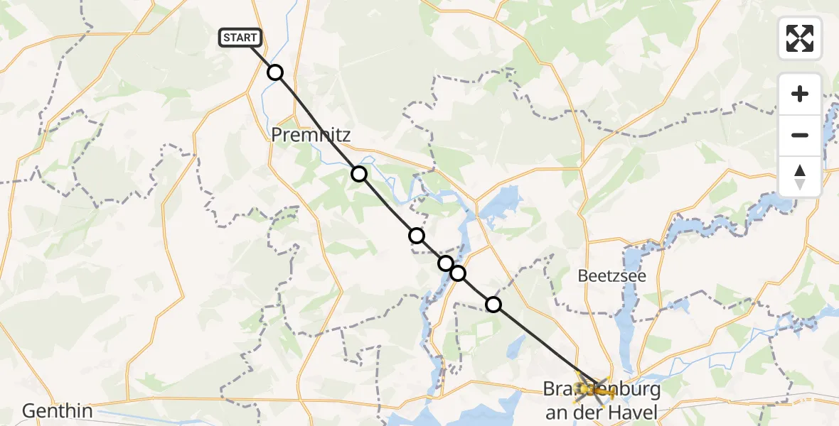 Flugroute Rettungshubschrauber Rathenow - Brandenburg an der Havel, 07 April 2026, 10:48