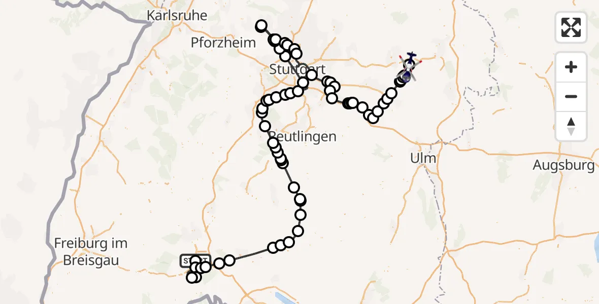 Flugroute Polizeihubschrauber Donaueschingen-Villingen Flugplatz - Schwäbisch Gmünd, 07 April 2026, 10:51