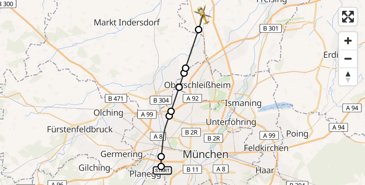 Flugroute Rettungshubschrauber DRF Air Rescue München Hubschrauberlandeplatz - Fahrenzhausen, 07 April 2026, 10:53