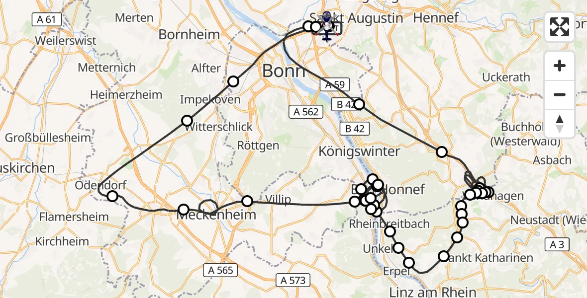Flugroute Polizeihubschrauber Sankt Augustin - Sankt Augustin, 07 April 2026, 10:54