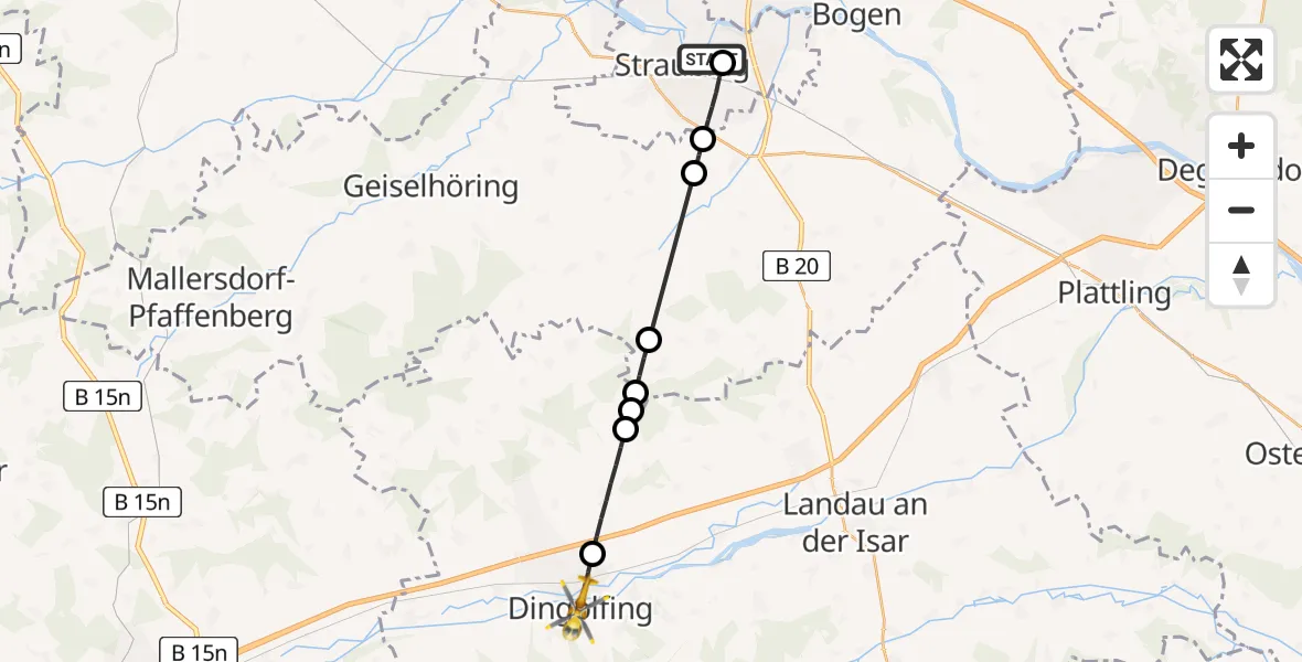 Flugroute Rettungshubschrauber Sankt Elisabeth Hospital Straubing - Dingolfing, 07 April 2026, 11:04