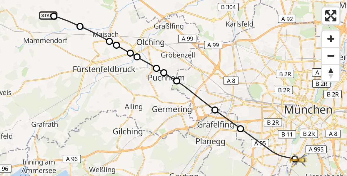Flugroute Rettungshubschrauber Oberschweinbach - ADAC Air Rescue Center Hubschrauberlandeplatz (Christoph 1), 07 April 2026, 11:08