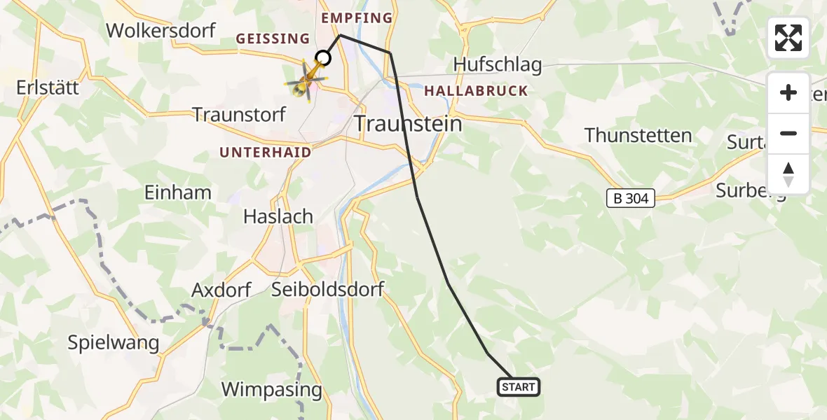 Flugroute Rettungshubschrauber Traunstein - Traunstein Hospital, 07 April 2026, 11:12