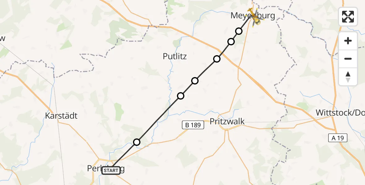 Flugroute Rettungshubschrauber Perleberg - Meyenburg Sprühflugzeug Flugplatz, 07 April 2026, 11:15