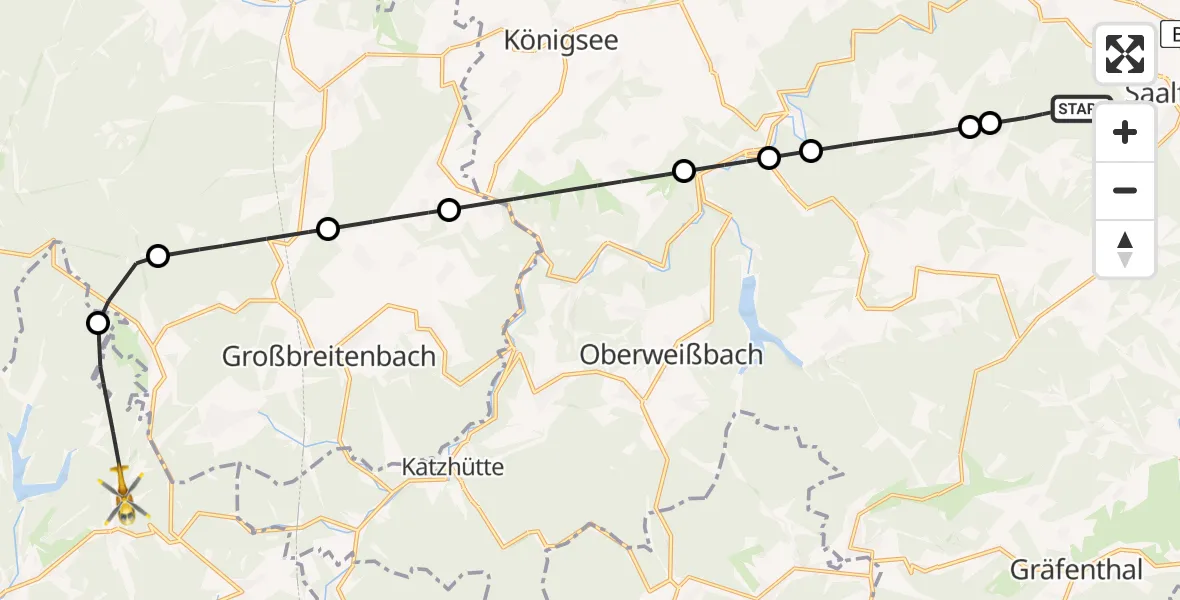 Flugroute Rettungshubschrauber Saalfeld/Saale - Schleusegrund, 07 April 2026, 11:18