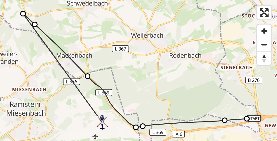 Flugroute Polizeihubschrauber Kaiserslautern - Ramstein Militärflugplatz, 07 April 2026, 11:19