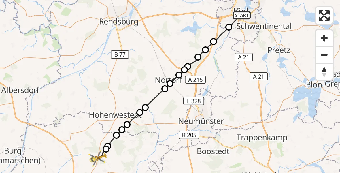 Flugroute Rettungshubschrauber Kiel - Hohenlockstedt, 07 April 2026, 11:24