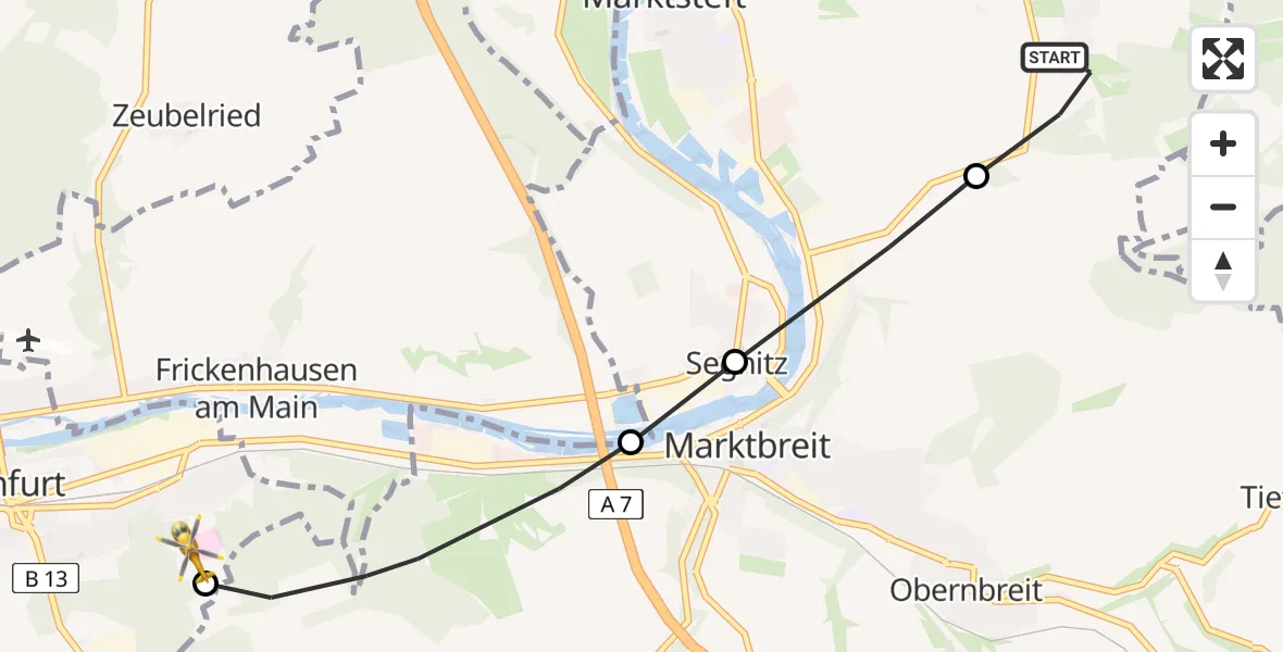 Flugroute Rettungshubschrauber Marktsteft - Ochsenfurt Hospital, 07 April 2026, 11:28