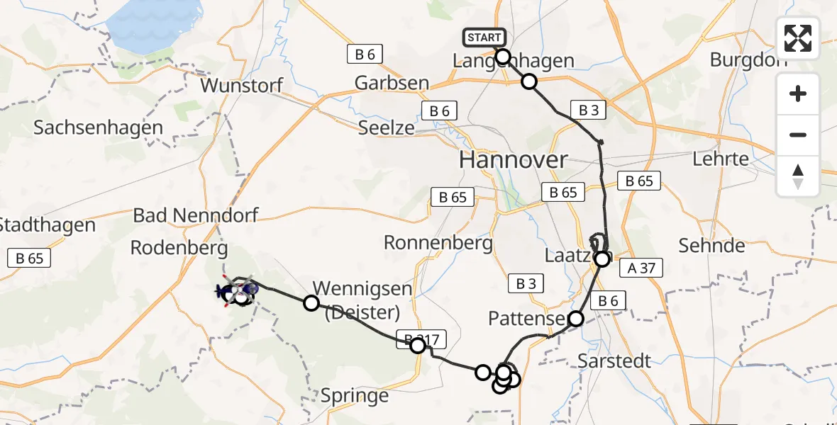 Flugroute Polizeihubschrauber Flughafen Hannover - Barsinghausen, 07 April 2026, 11:30