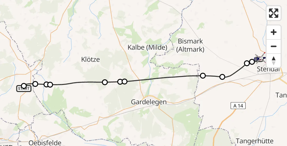 Flugroute Polizeihubschrauber Parsau - Stendal, 07 April 2026, 11:31