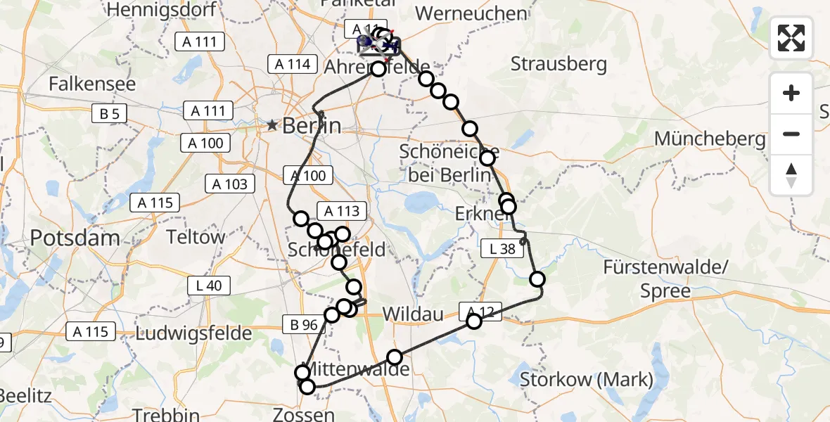 Flugroute Polizeihubschrauber Ahrensfelde Hubschrauberlandeplatz - Ahrensfelde Hubschrauberlandeplatz, 07 April 2026, 11:34