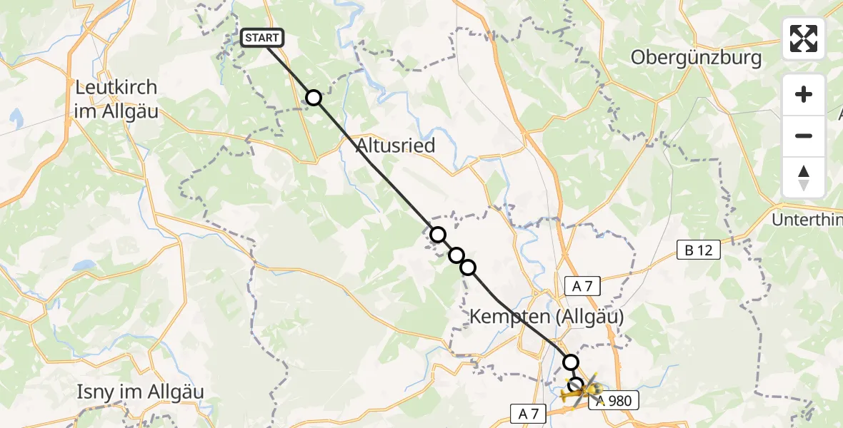 Flugroute Rettungshubschrauber Legau - Kempten-Durach Flugplatz, 07 April 2026, 11:43