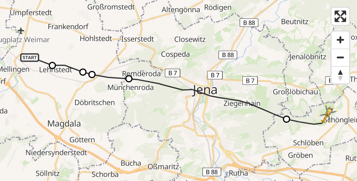 Flugroute Rettungshubschrauber Mellingen - Jena-Schöngleina Flugplatz, 07 April 2026, 11:49
