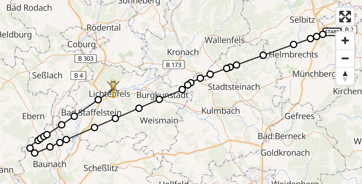 Flugroute Rettungshubschrauber Hof-Plauen Flughafen - Lichtenfels, 07 April 2026, 11:50