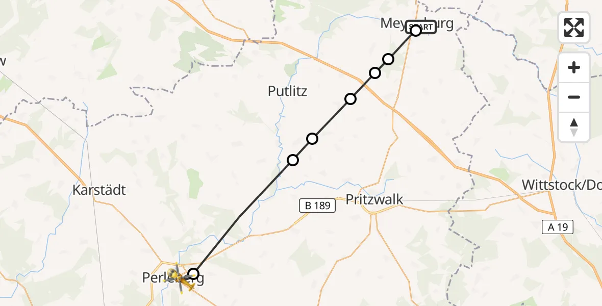 Flugroute Rettungshubschrauber Meyenburg Sprühflugzeug Flugplatz - Perleberg, 07 April 2026, 11:50