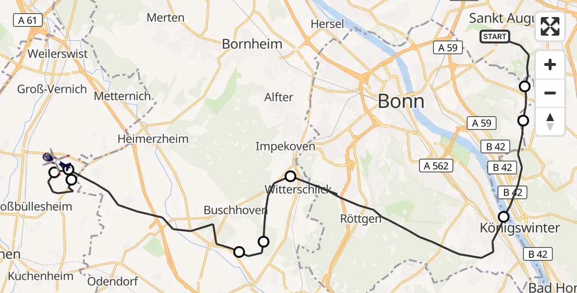 Flugroute Polizeihubschrauber Sankt Augustin - Weilerswist, 07 April 2026, 11:53