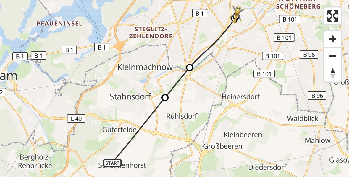 Flugroute Rettungshubschrauber Stahnsdorf - Charité Clinic Benjamin Franklin Campus, 07 April 2026, 11:58