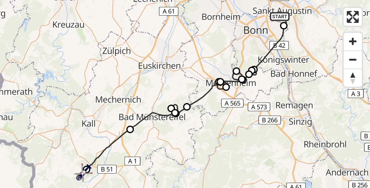 Flugroute Polizeihubschrauber Sankt Augustin - Dahlem, 07 April 2026, 11:59