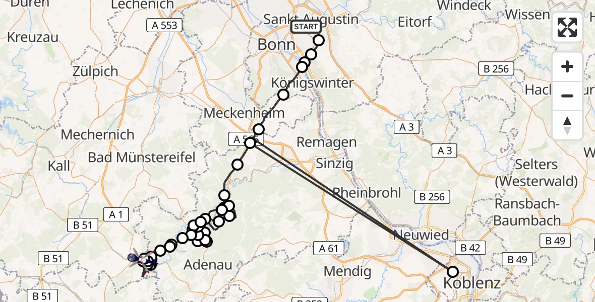 Flugroute Polizeihubschrauber Sankt Augustin - Blankenheim, 07 April 2026, 12:00