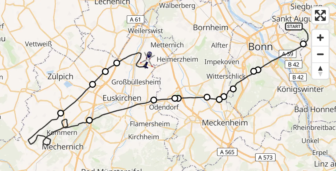 Flugroute Polizeihubschrauber Sankt Augustin - Weilerswist, 07 April 2026, 12:00