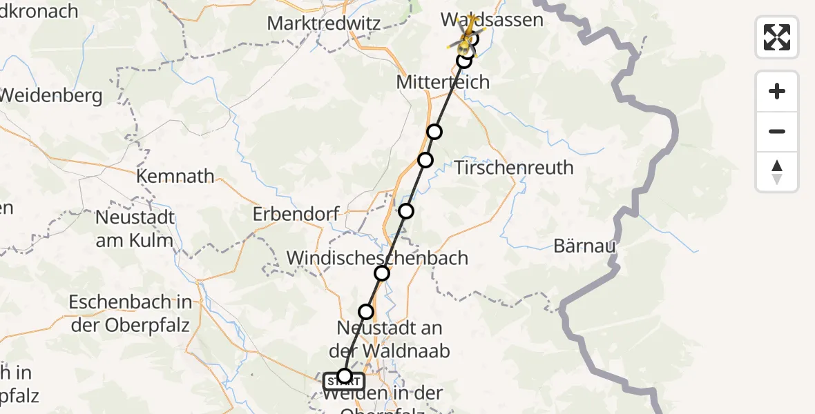 Flugroute Rettungshubschrauber Parkstein - Waldsassen, 07 April 2026, 12:09