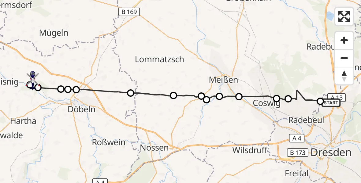 Flugroute Polizeihubschrauber Dresden - Leisnig, 07 April 2026, 12:11
